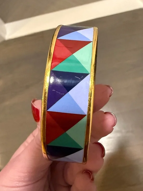 Hermes Clous En Trompe L Oeil ESP Multicolor Bangle Bracelet 65-35mm Gold Plates - Picture 9 of 12